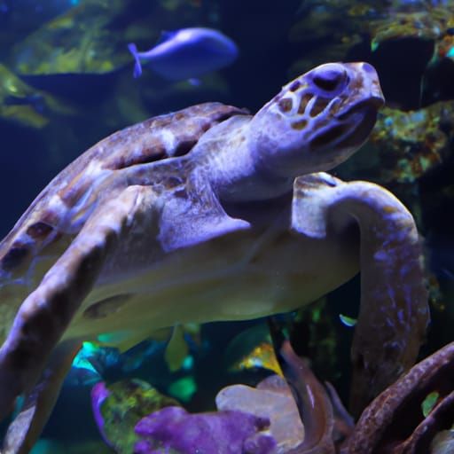 Majestic Turtle Exploring Vibrant Reef in Underwater Odyssey