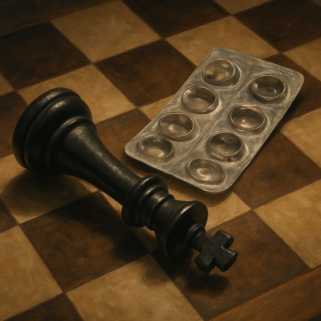 Fallen Black King Chess Piece and Pill Box