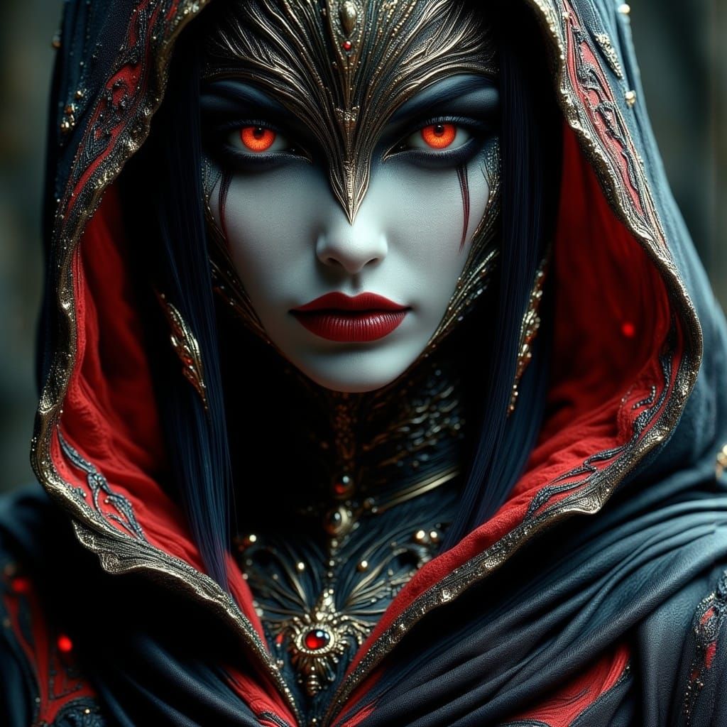 Dark Vampiress Portrait in Hooded Tunic