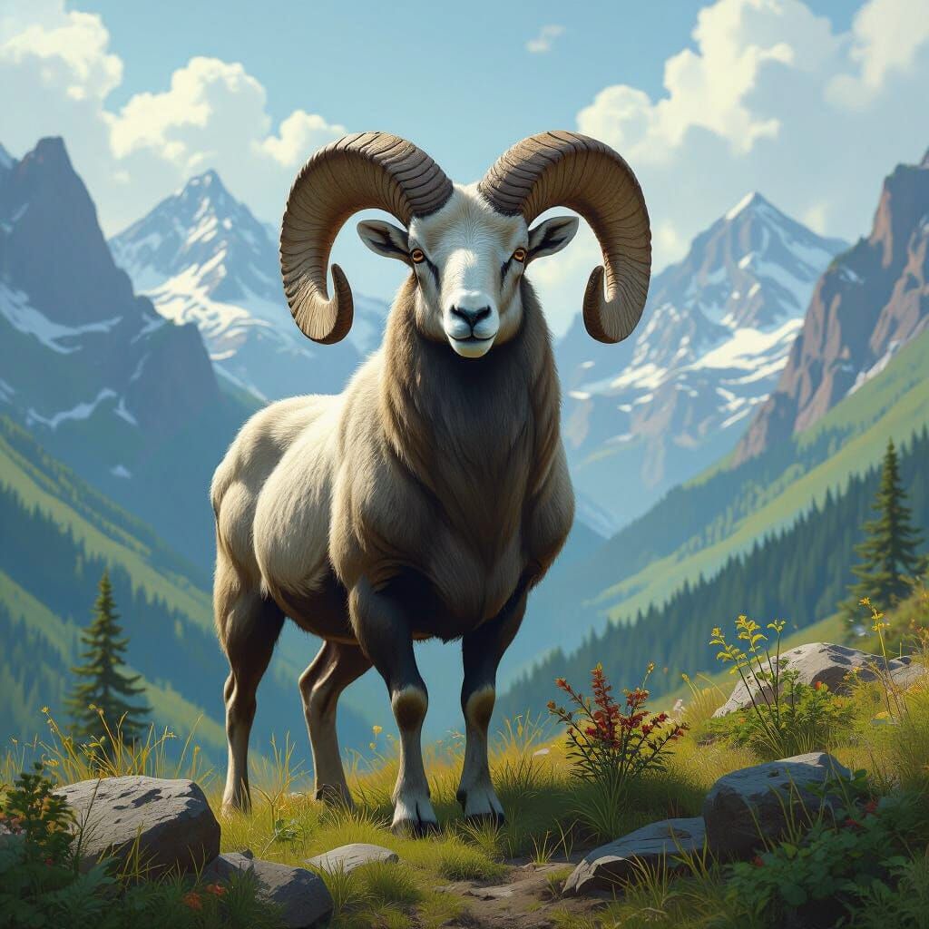 Majestic Ram in Mountain Landscape