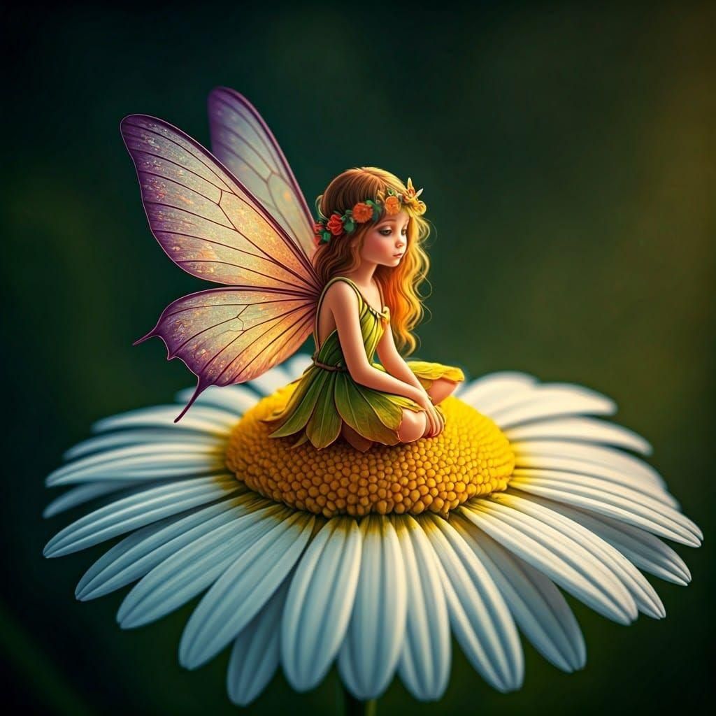 Daisy Fairy in Pointillism Art Style