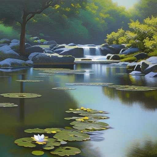 Garden with Lily Pond: A Digital Masterpiece