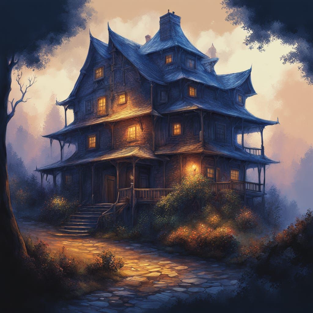 Summer Village in Ethereal Gouache Style