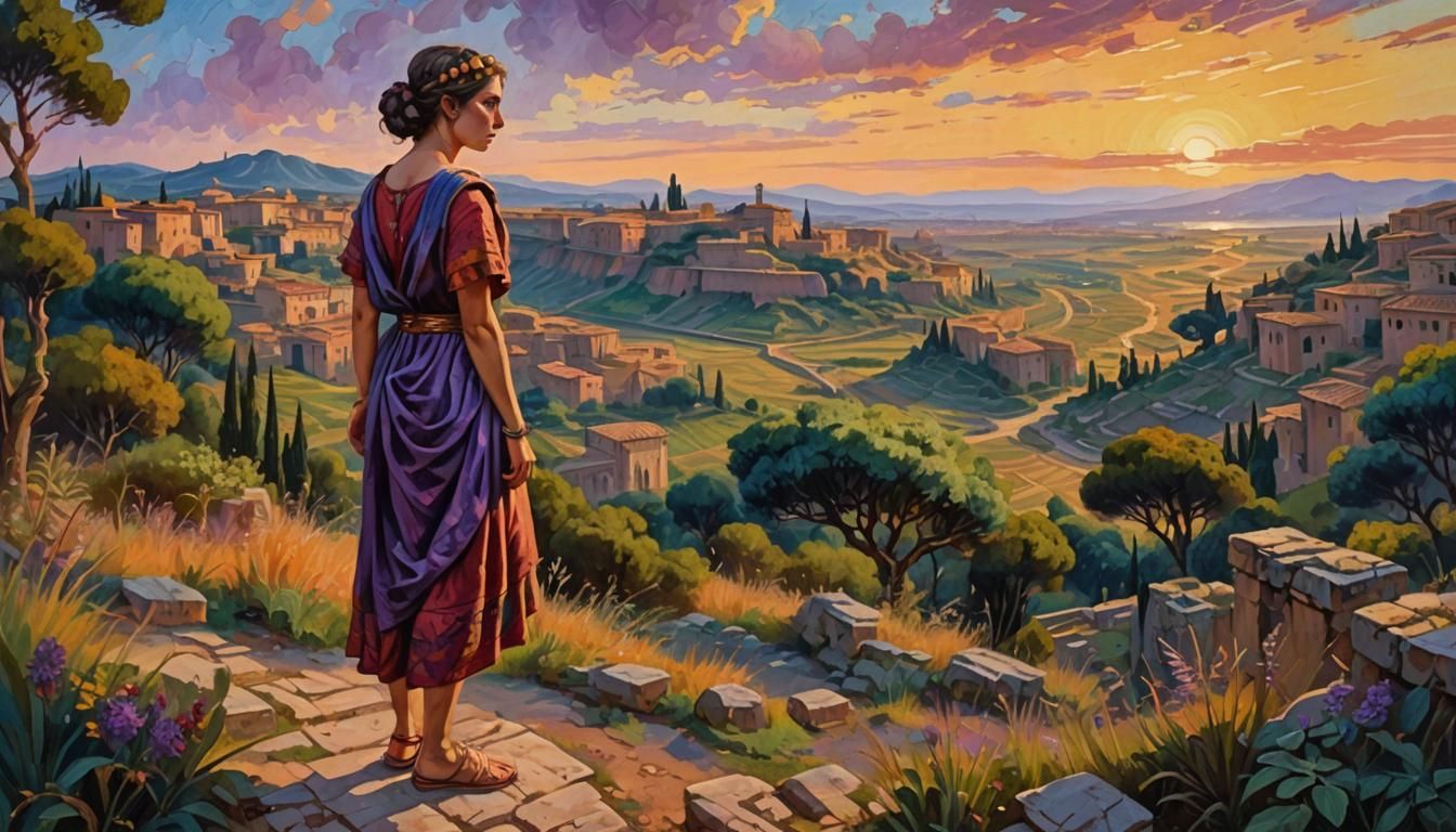 Roman Peasant Girl in Impressionist-Abstract Style