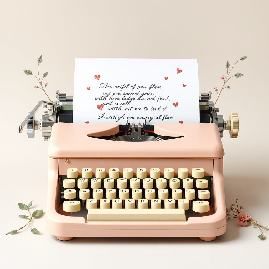 Vintage Typewriter in Soft Pink Hues with Cream Keys and Bot...
