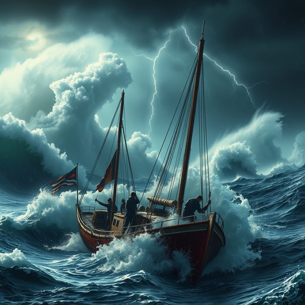 Stormy Seas, Brave Sailors: A Dramatic Digital Painting