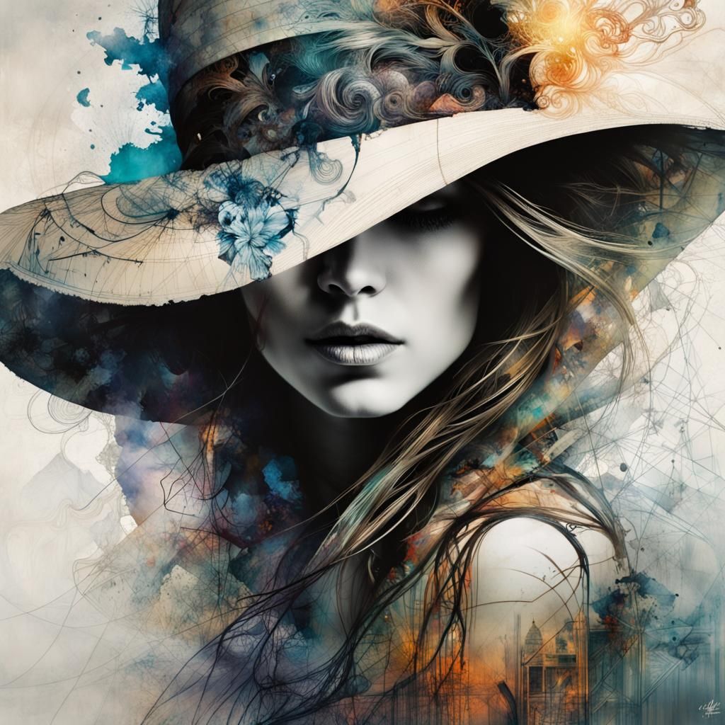 Mysterious Woman Silhouette with Geometric Double Exposure