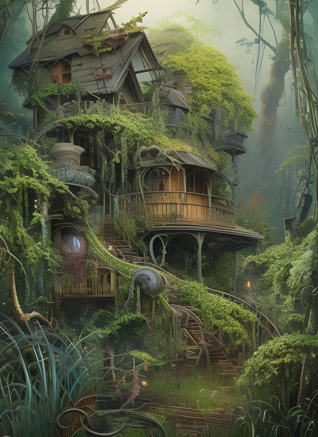 Detailed Forest Shack with Lush Blossoms