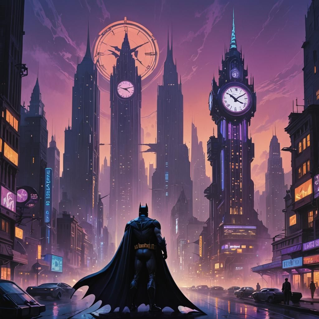 Batman in Retrofuturistic Gotham City Concept Art