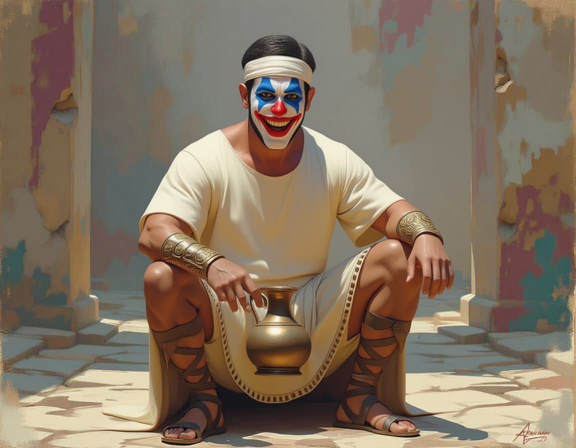 Greek Actor as Clown Holding Wine Jug