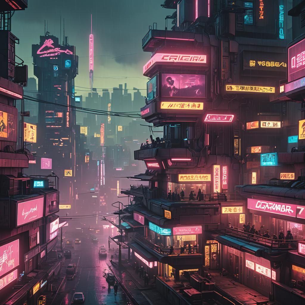 Cyberpunk Camera Obscura in Neon Cityscape