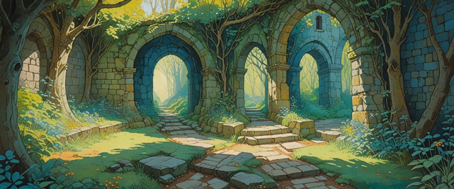 Mysterious Forest Dungeon in Watercolor and Gouache