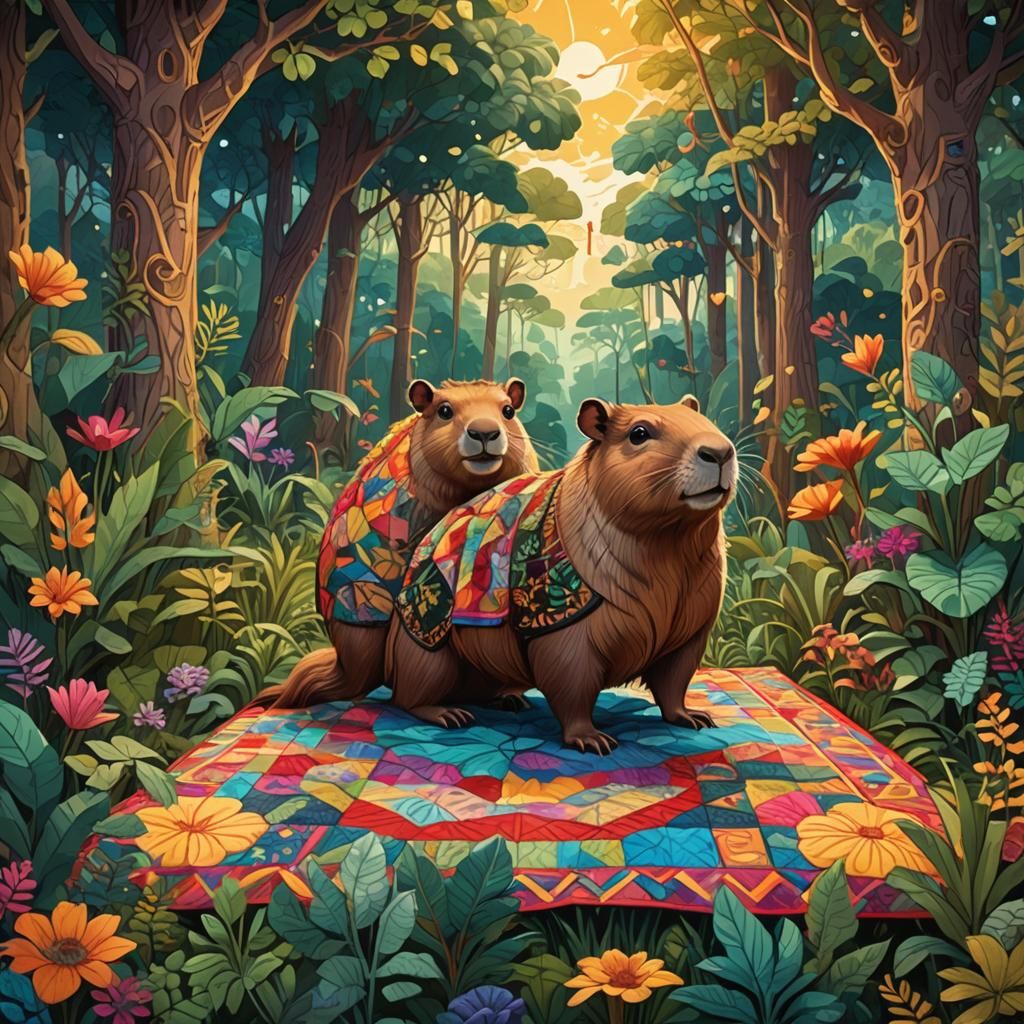 Capybara in Intricate Forest: Digital Matte Painting