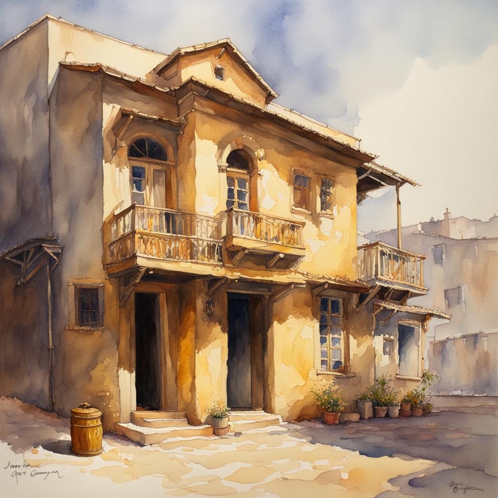 Golden Coin in Watercolor Oil Painting Style