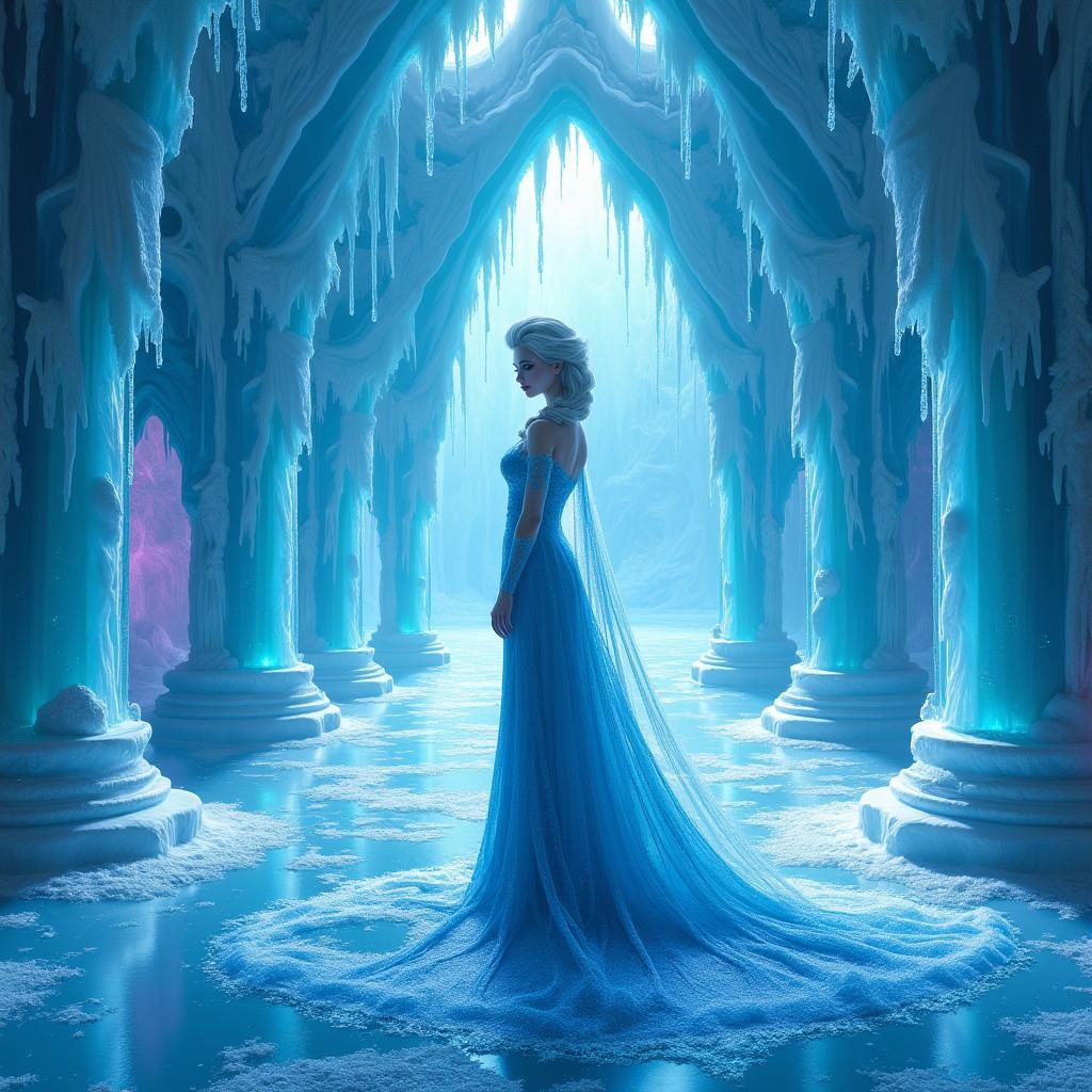 Elsa in Icy Palace: A Digital Rendering