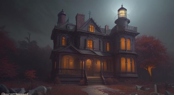 Victorian Gothic Lighthouse Under Blood Moon