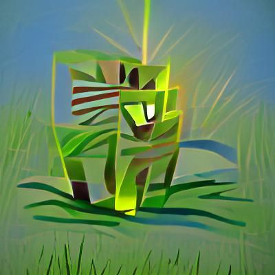 Cubist Grass Cat with Flickering Light