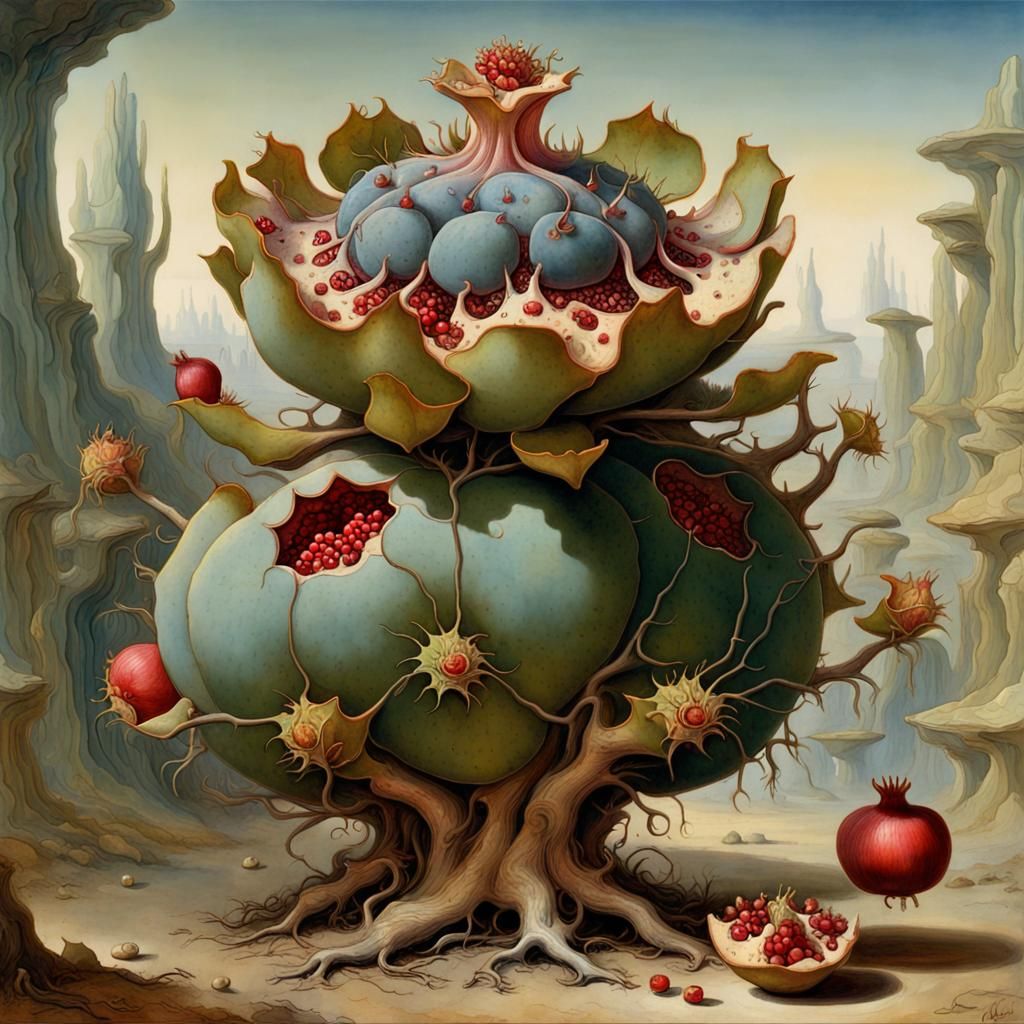 Surreal Peyote Pomegranate Hybrid in Maximalist Style