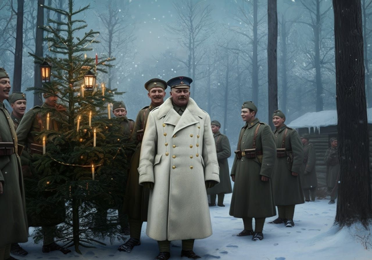 WWI Soldiers in a Snowy Landscape, in the Style of Impressio...