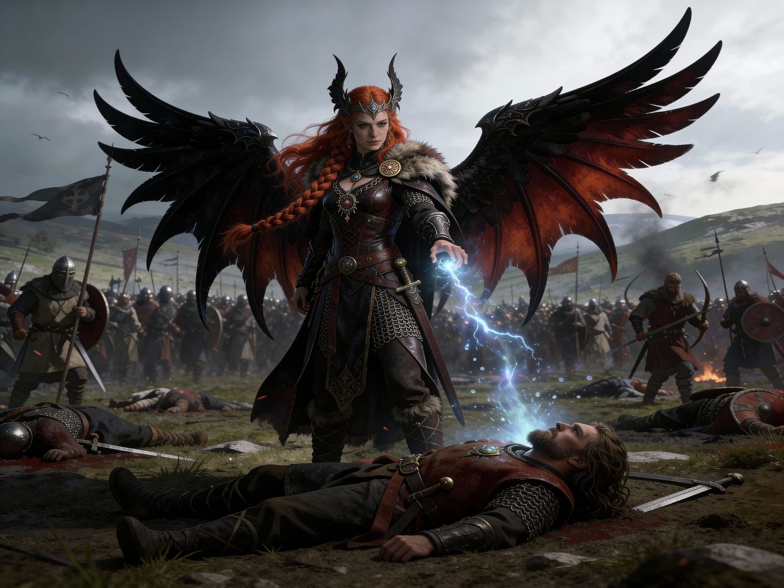 Valkyrie Choosing Warrior on Germanic Battlefield