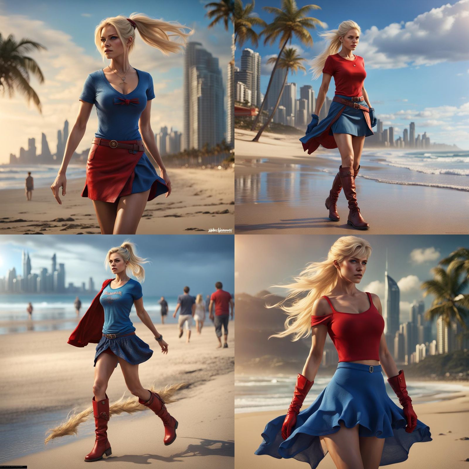 Blonde Woman on Gold Coast Beach, Digital Art