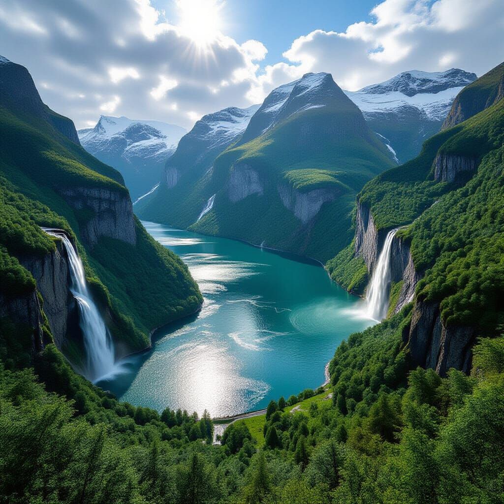 Geiranger Fjord Norway: Majestic Cliffs and Waterfall