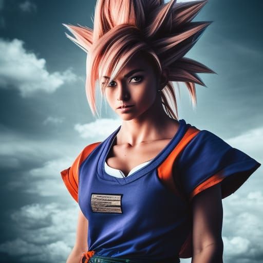 Hyperrealistic Female Goku with Intricate Details