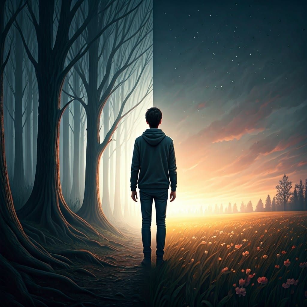 Surreal Portrait: Dreamlike Forest Meets Bioluminescent Fiel...