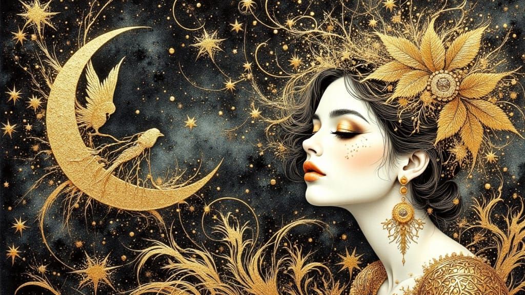 Elegant Woman in Divine Oil Style Fantastical Environment