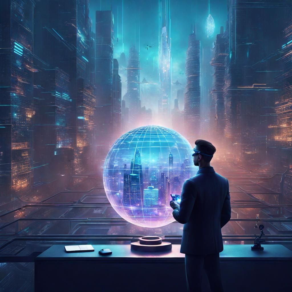 Cyberpunk Future Cityscape in Holographic Sphere