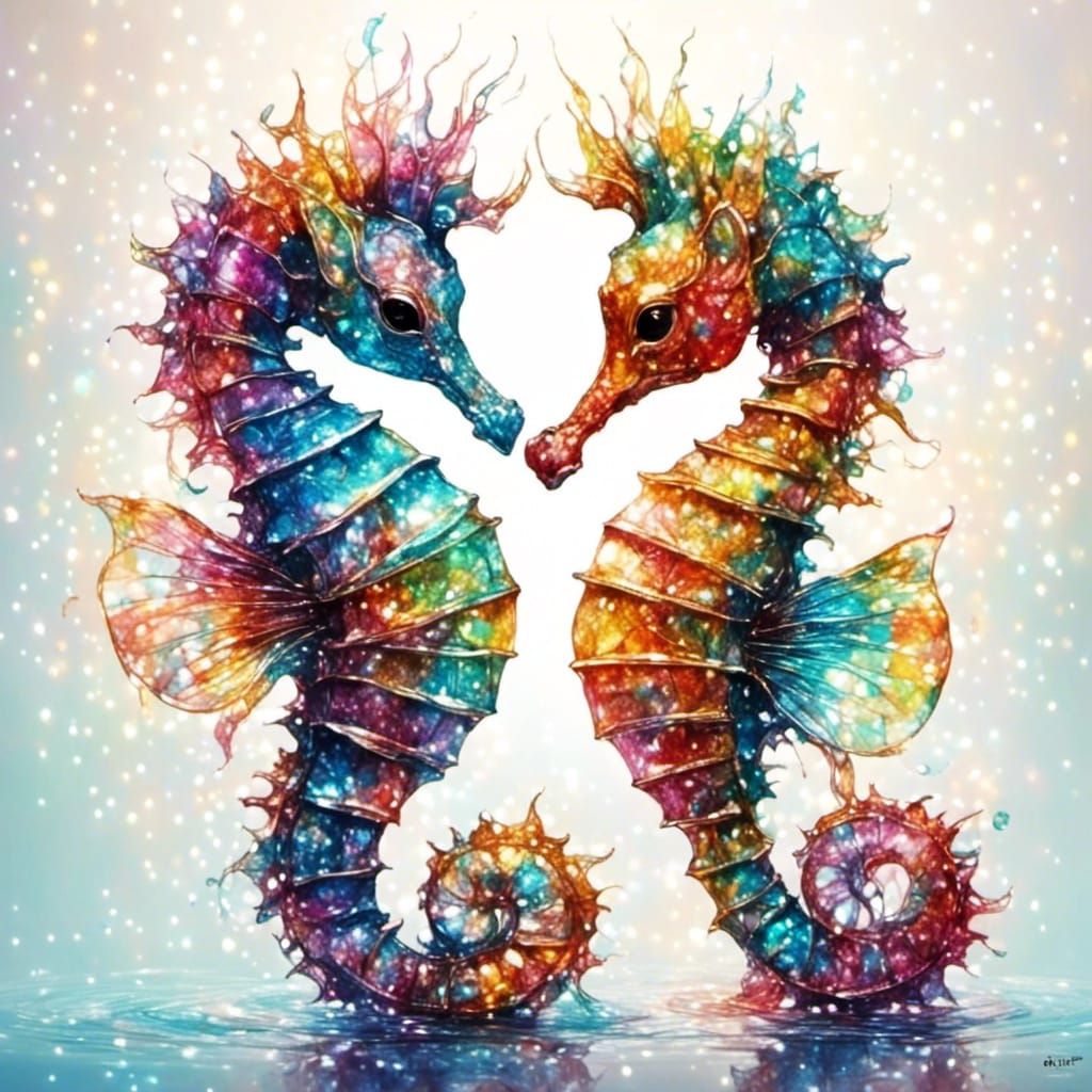 Colorful Seahorses in a Rainbow Hues Digital Art