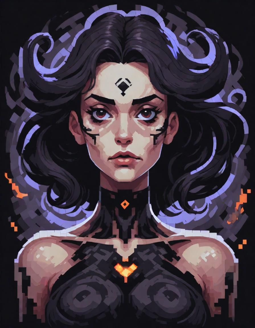 Dark Female Necromancer in Pixel Art Style