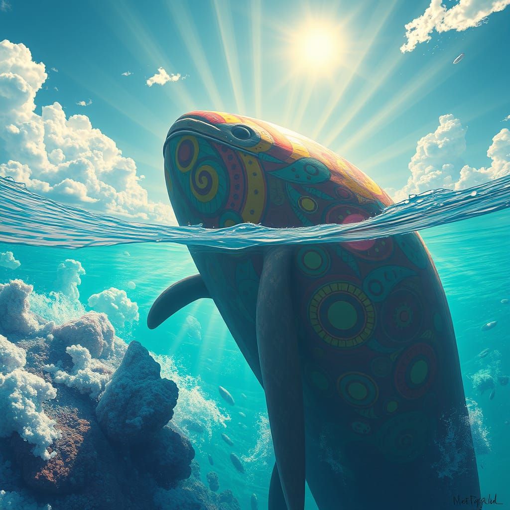 Giant Whale in Crystalline Ocean: Digital Painting