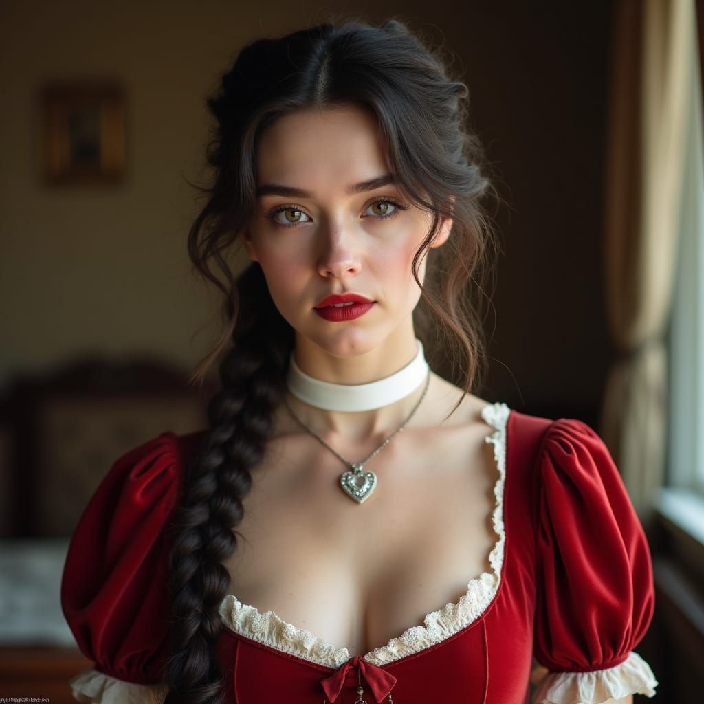 Regency Era Woman with Velvet Dress and Ribbon