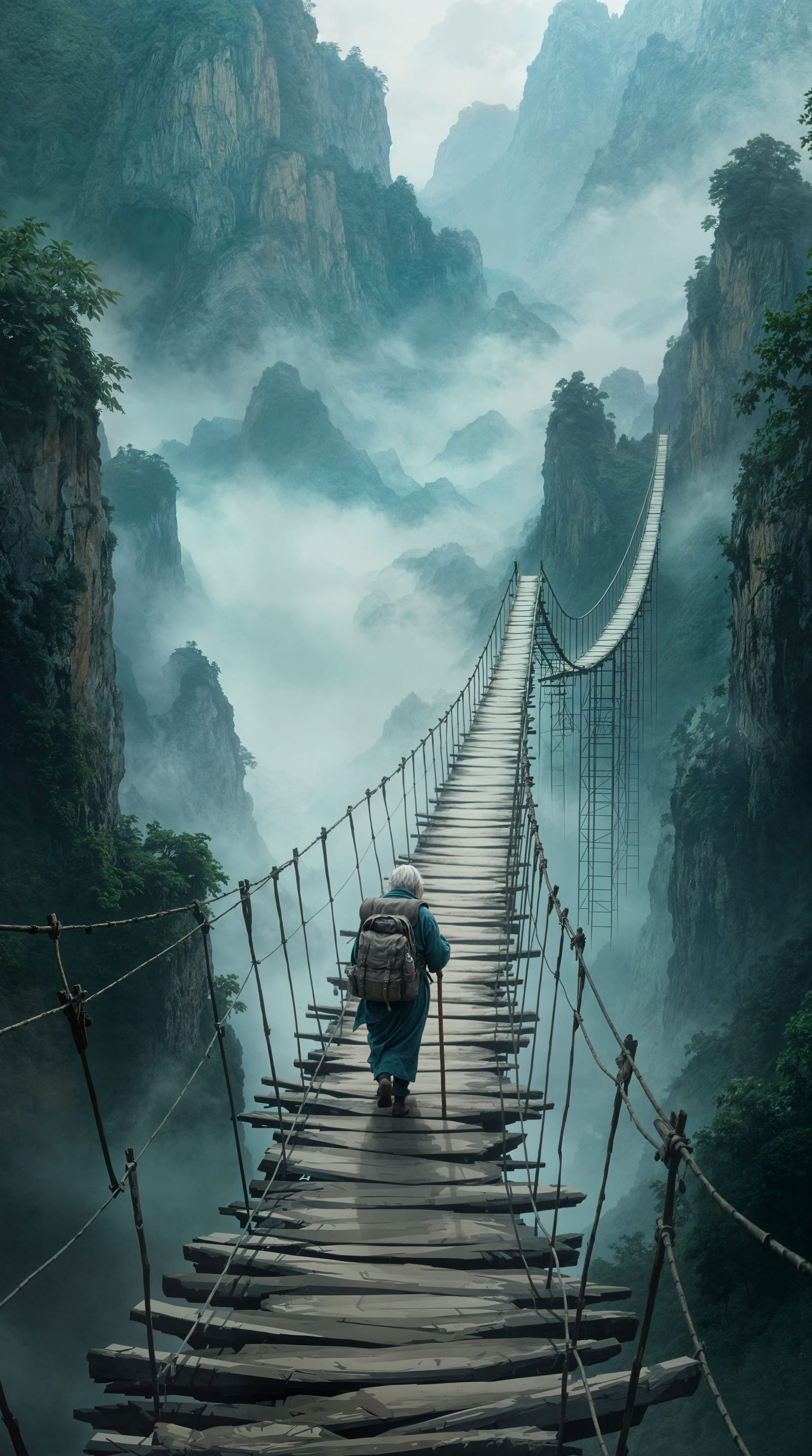 Atmospheric Pilgrim's Bridge Over Misty Valley