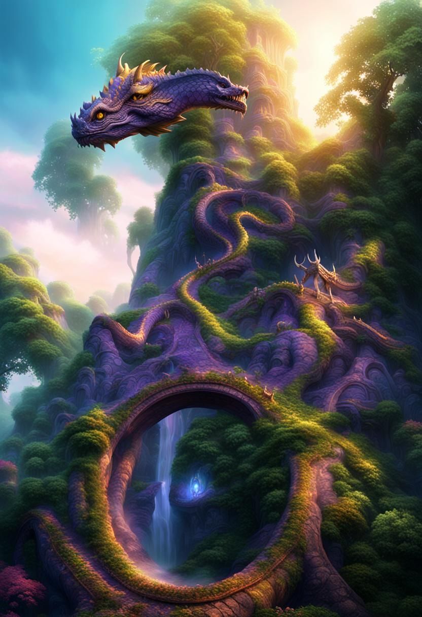 Majestic Dragon Perched Atop Mystical Temple