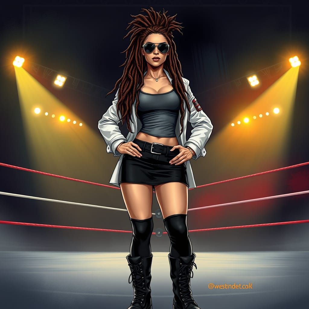 Sleek Wrestler Dominates the Ring in Digital Comic Art