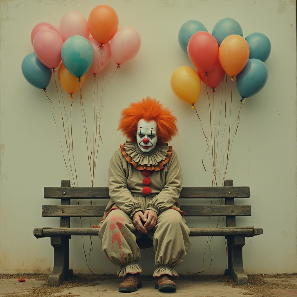 Melancholic Clown in the Style of Color Field Painting
