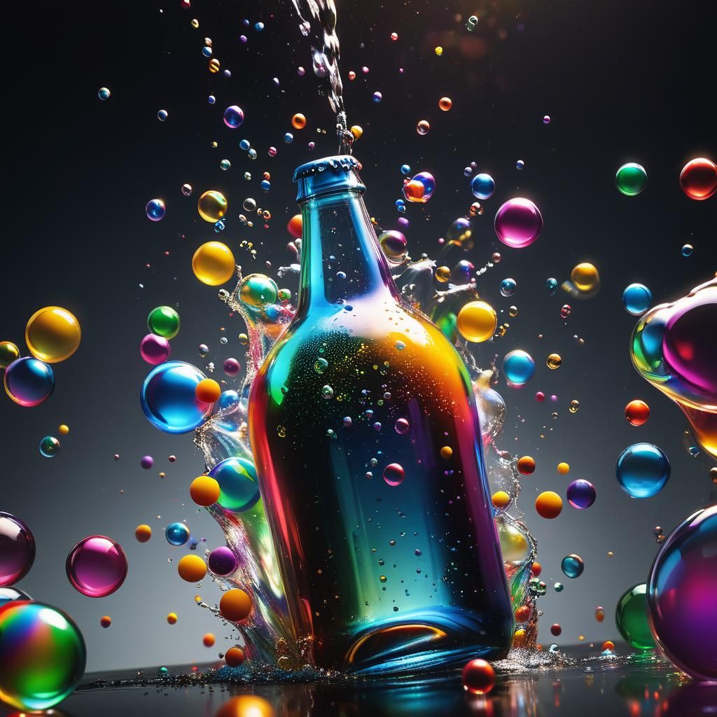Giant Bottle of Colored Bubbles in Air