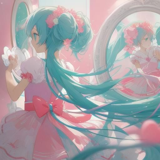 Hatsune Miku in Pink Ballet Dress, Anime Art