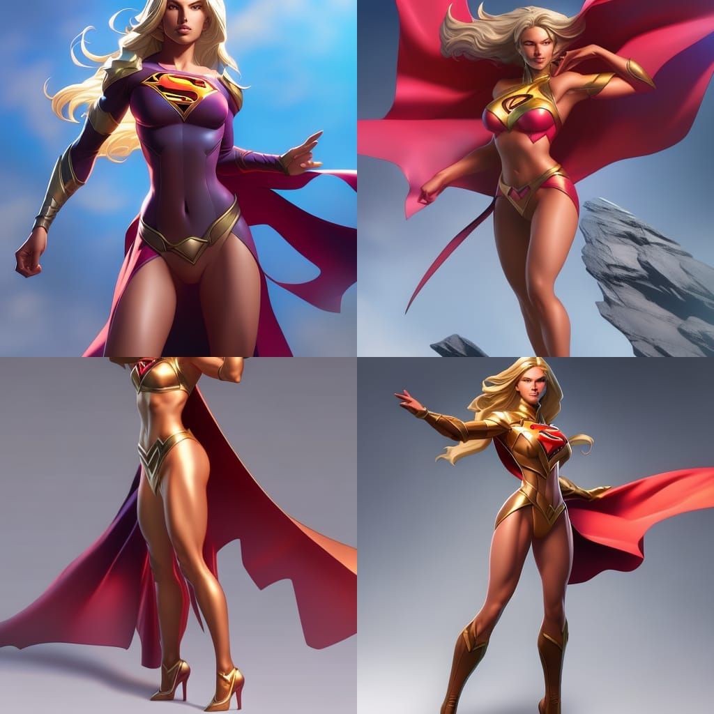 Supergirl Full Body Art in Bikini, Hyperdetailed Portrait