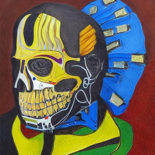 Skeletal Robot Portrait in Mixed Media Collage