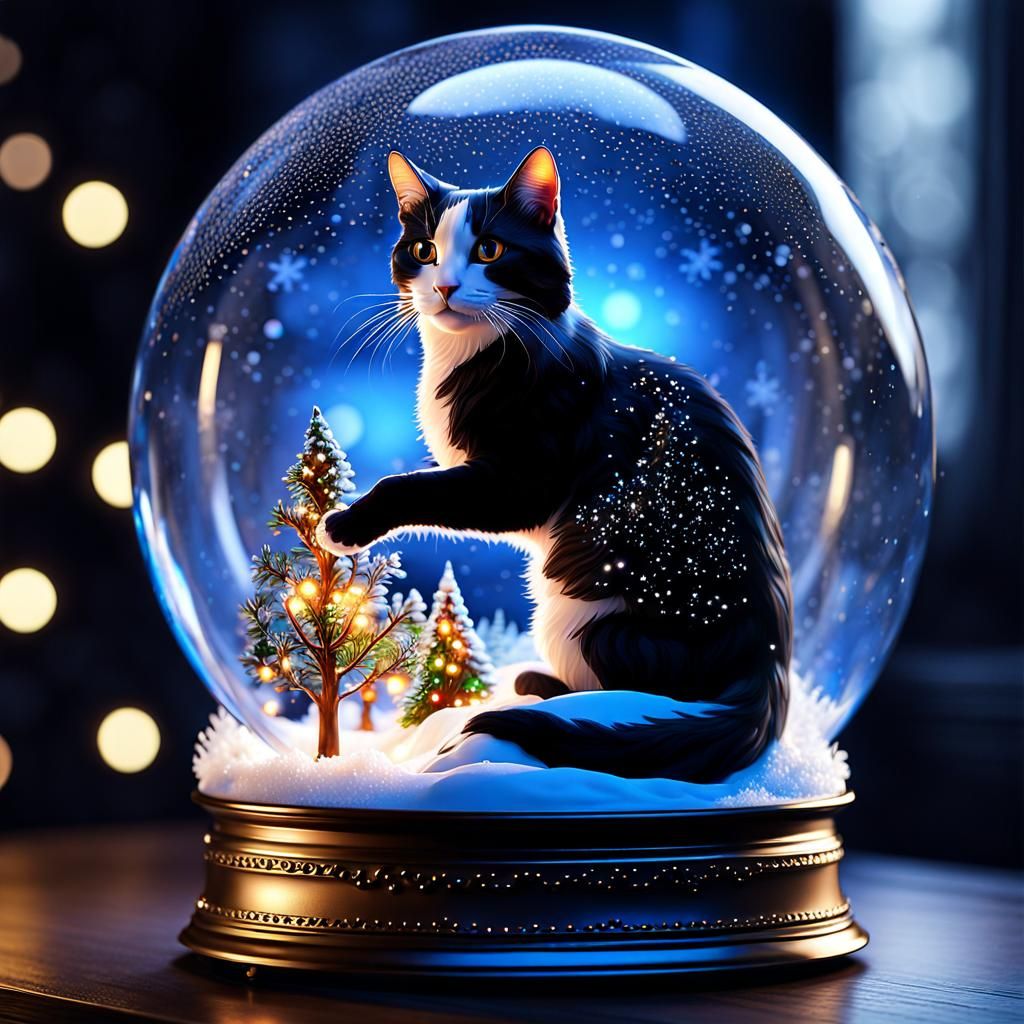 Calico Cat in Snow Globe: Artstation Masterpiece