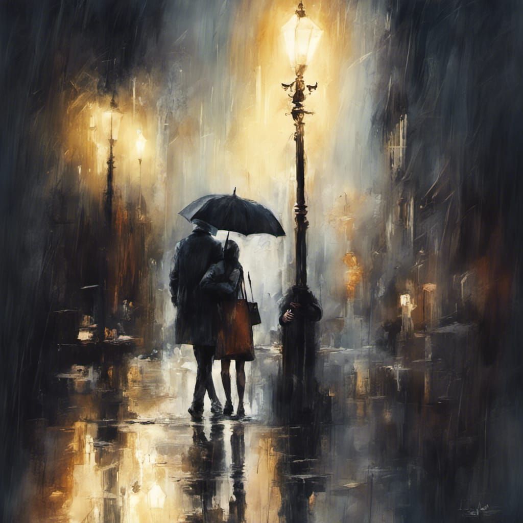 Rainy Village Woman with Umbrella: Splash Art