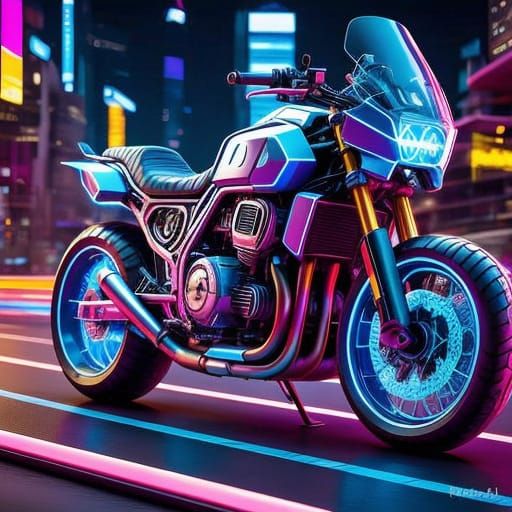 Cyberpunk Tron Bike in Neon Cityscape