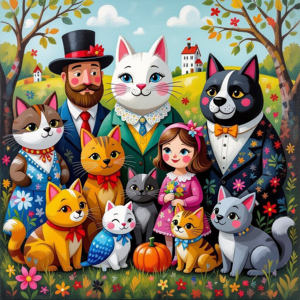 Vibrant Whimsical Scene in Painterly Style