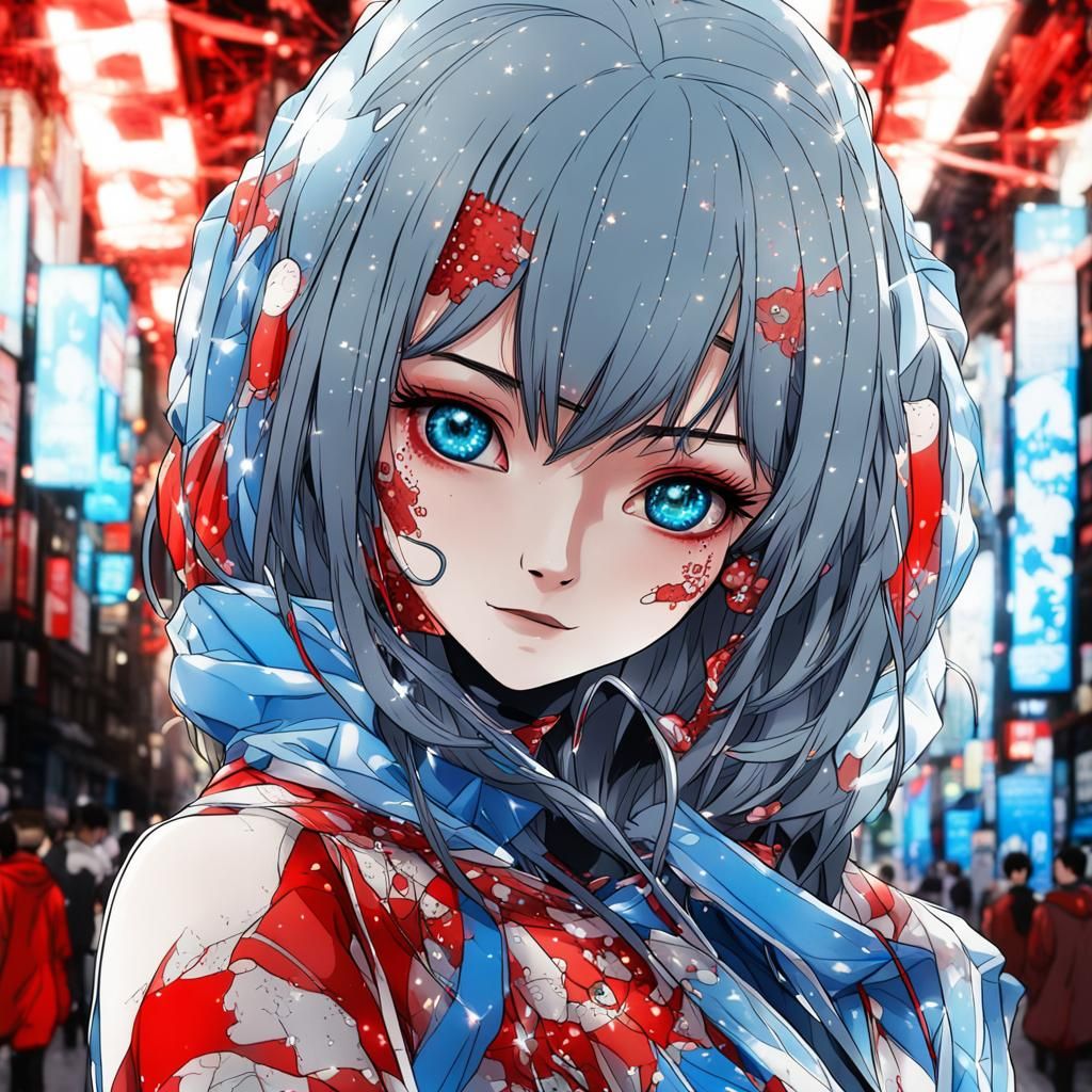 Anime Woman with Red Lips in Tokyo