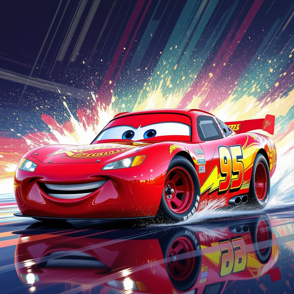 Hyperrealistic Lightning McQueen Splash Art