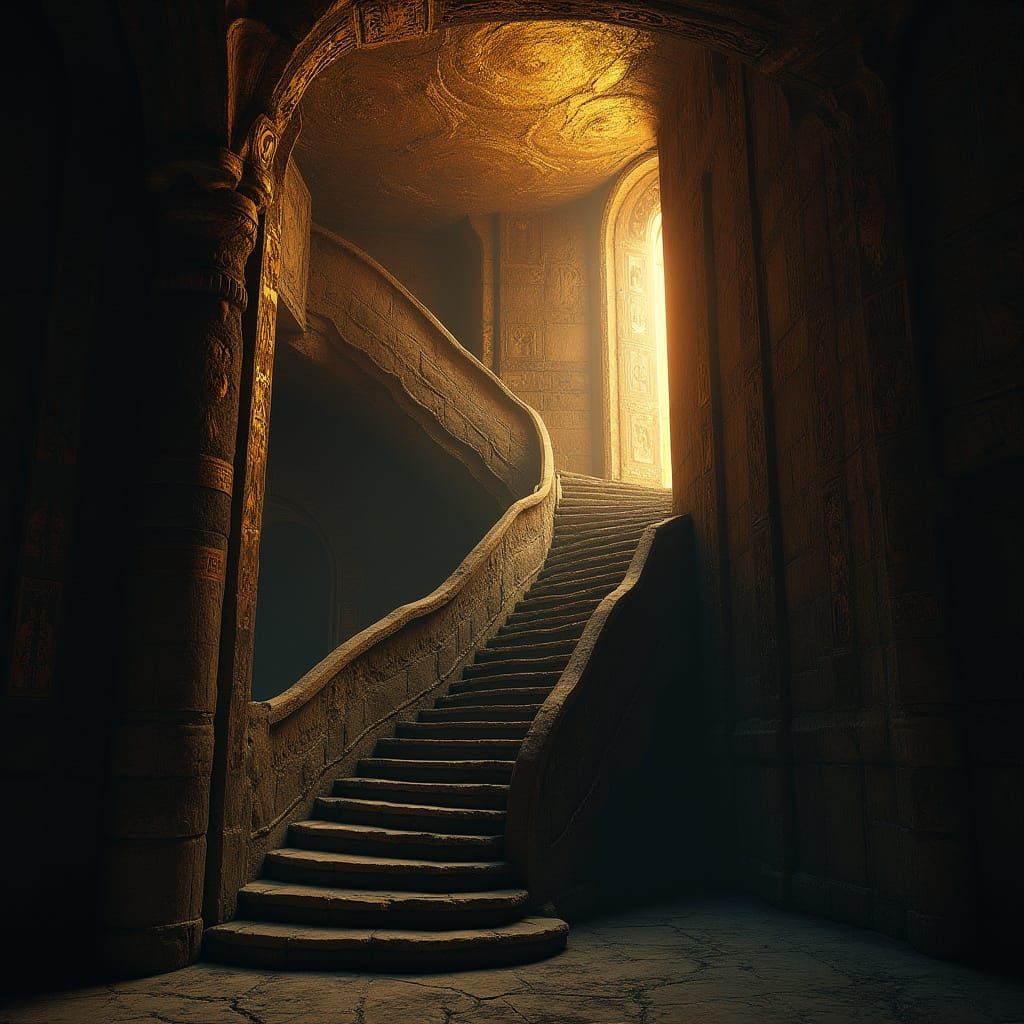 Ethereal Egyptian Stairwell in Dark Fantasy Style