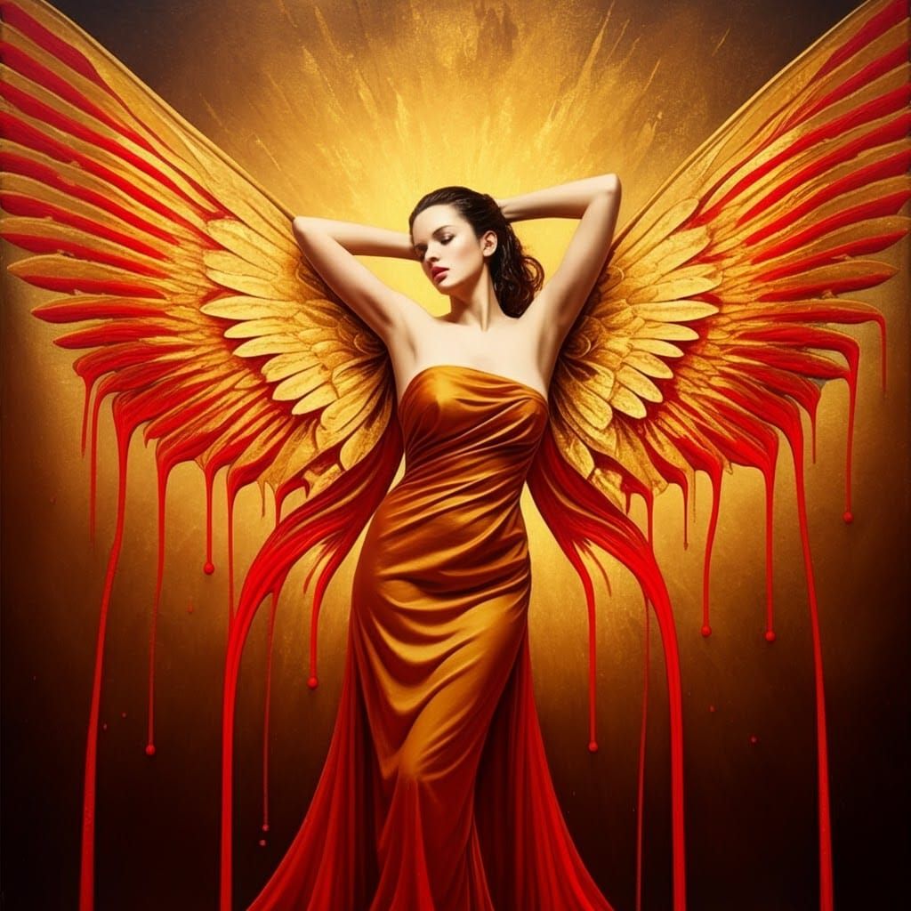Vibrant Pop Art Explosion with Woman and Wings